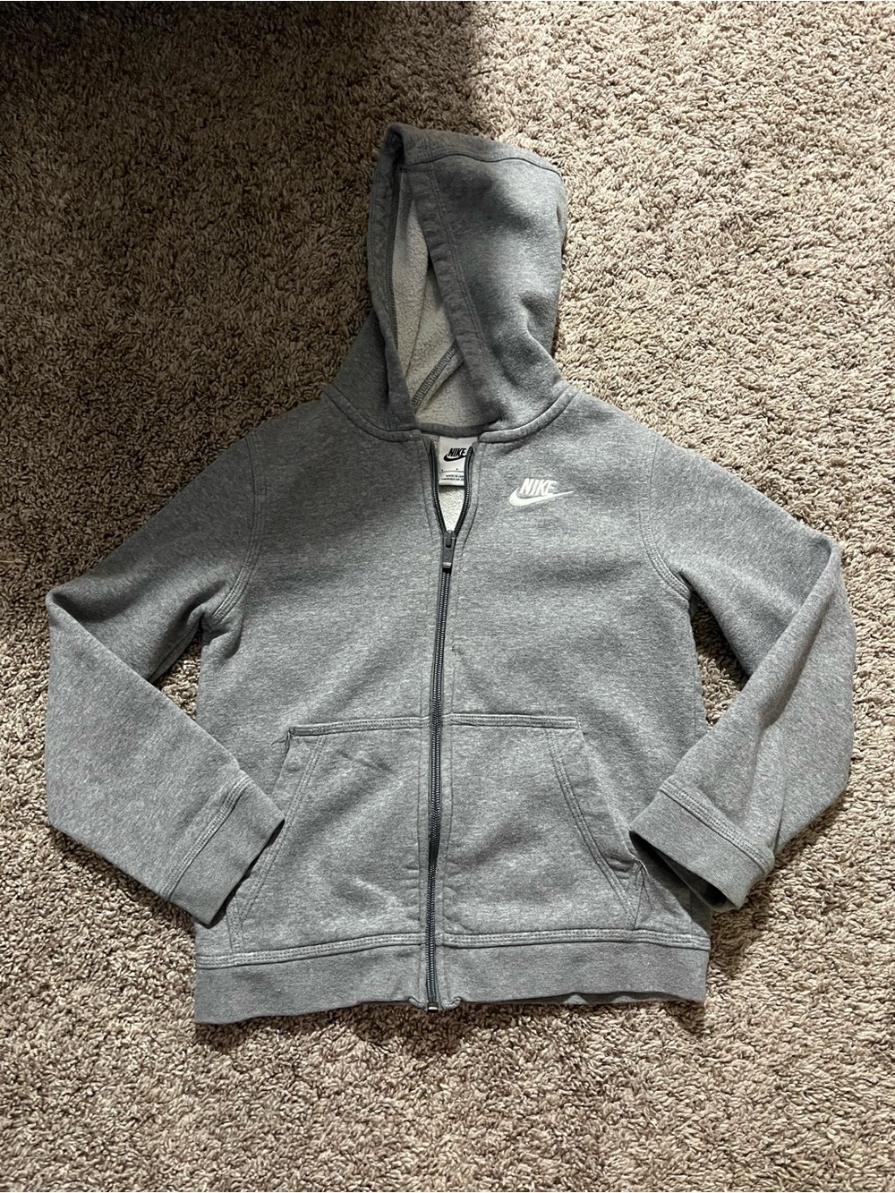 Nike Boys Gray NSW Club Full Zip-Up Hooded Jacket fleece lining size small